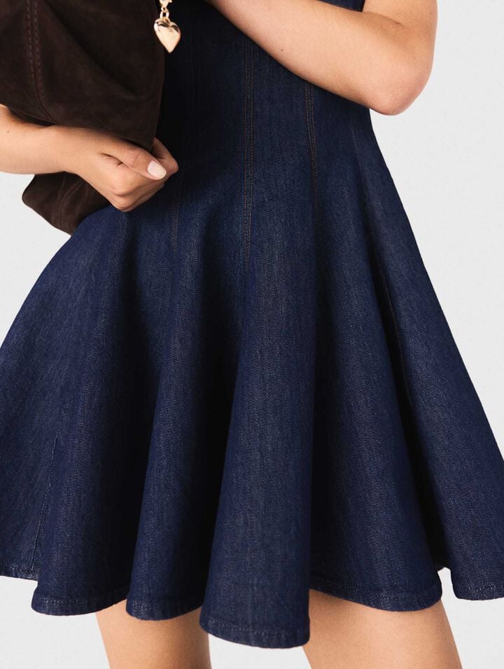 Short denim dress with ruffles
