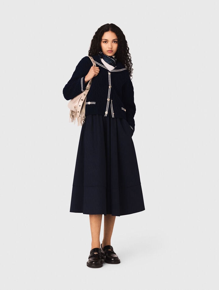 Striped tailored midi skirt