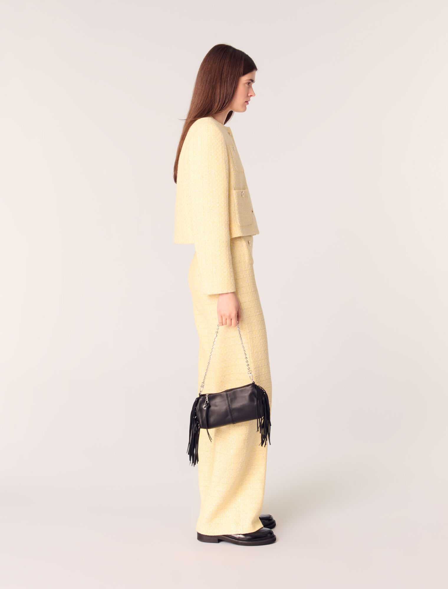 Straight-leg tweed/lurex trousers