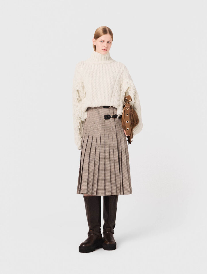 Pleated checked midi skirt