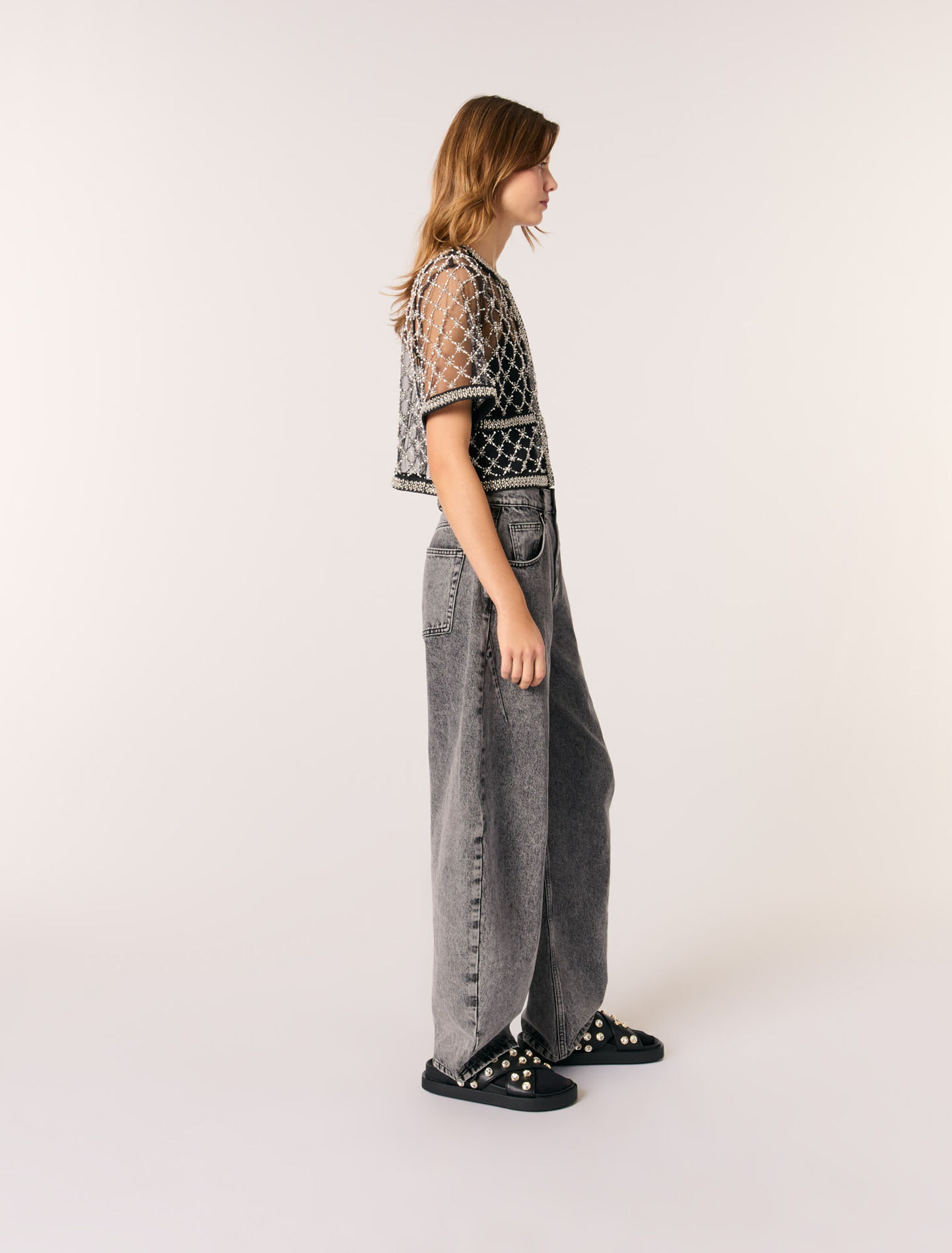 Embroidered tulle top