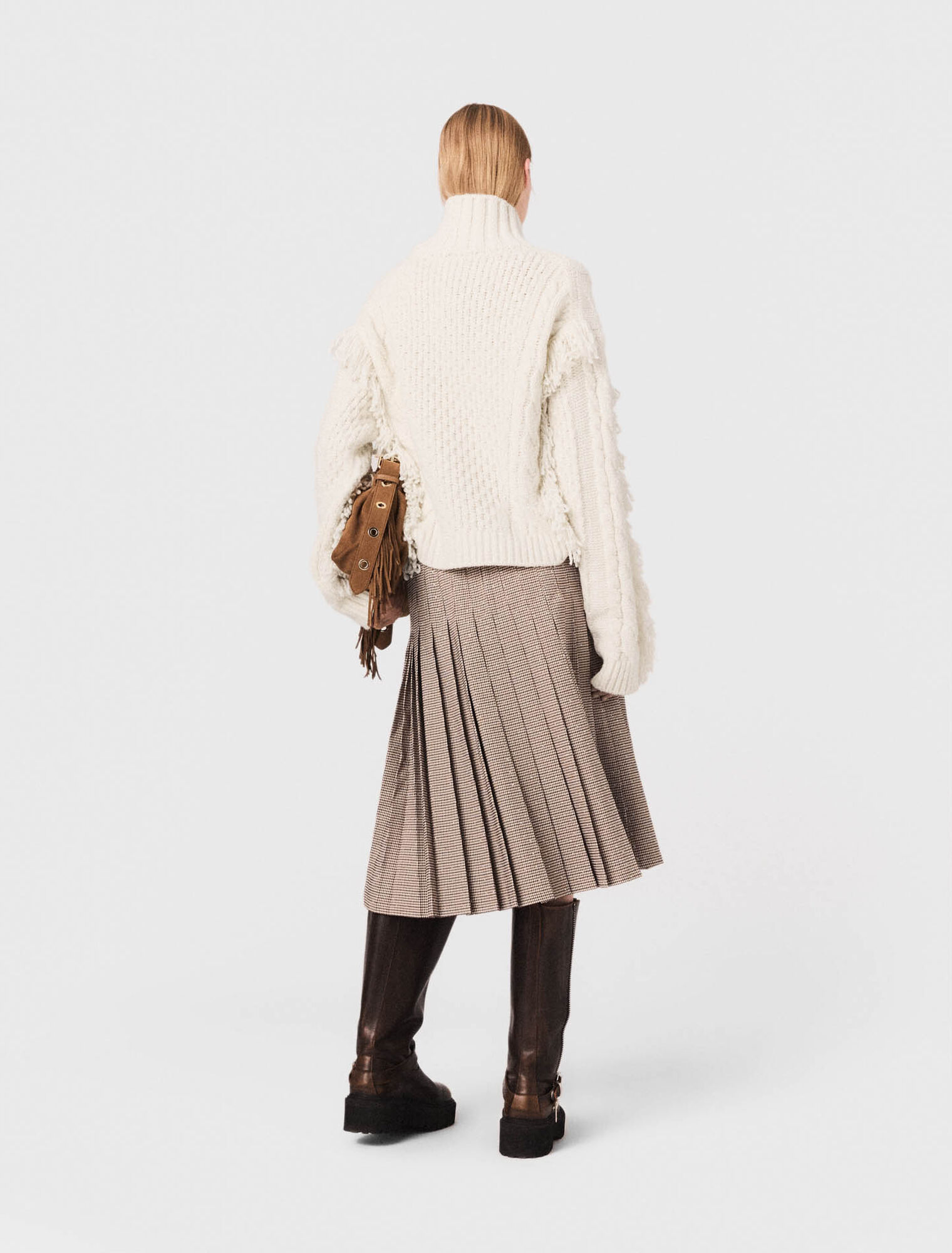 Pleated checked midi skirt