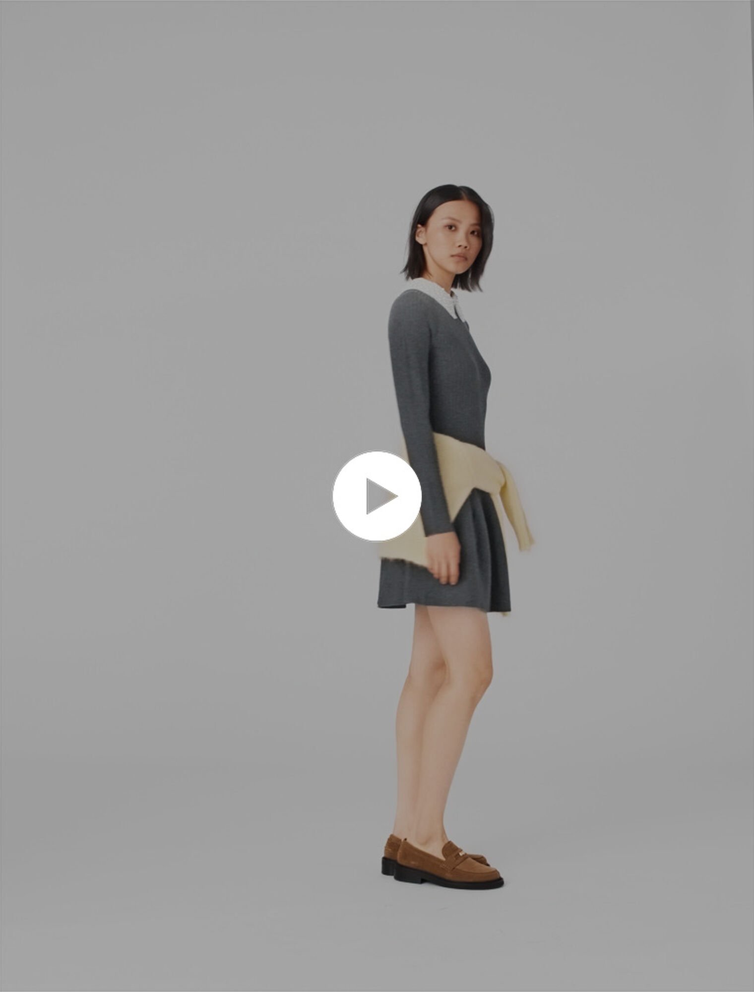 Beaded-collar short knit dress