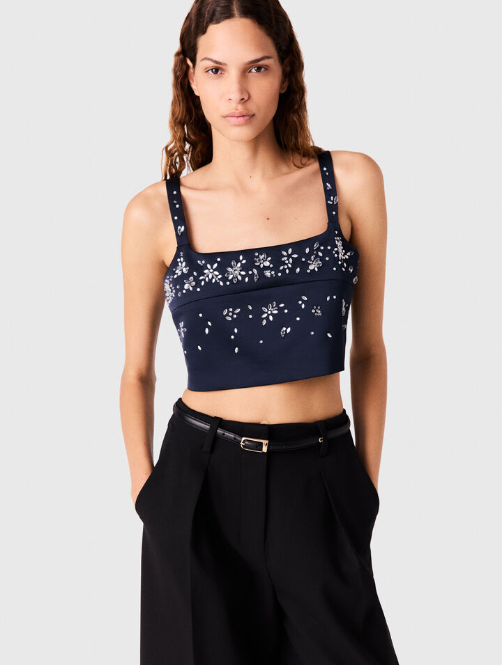 Embroidered satin top