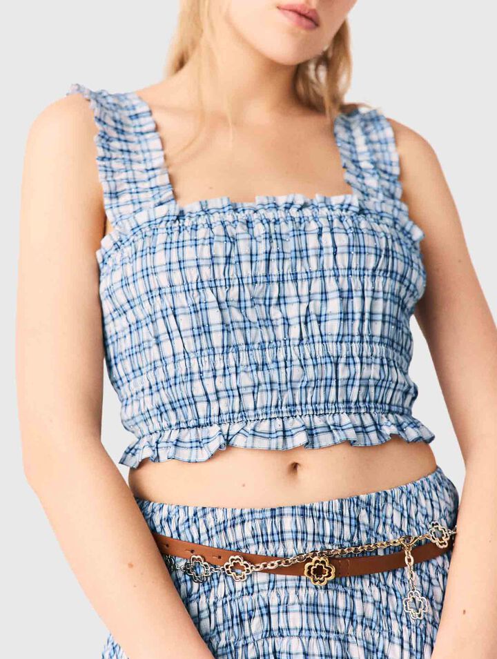 Smocked rhinestone cotton top