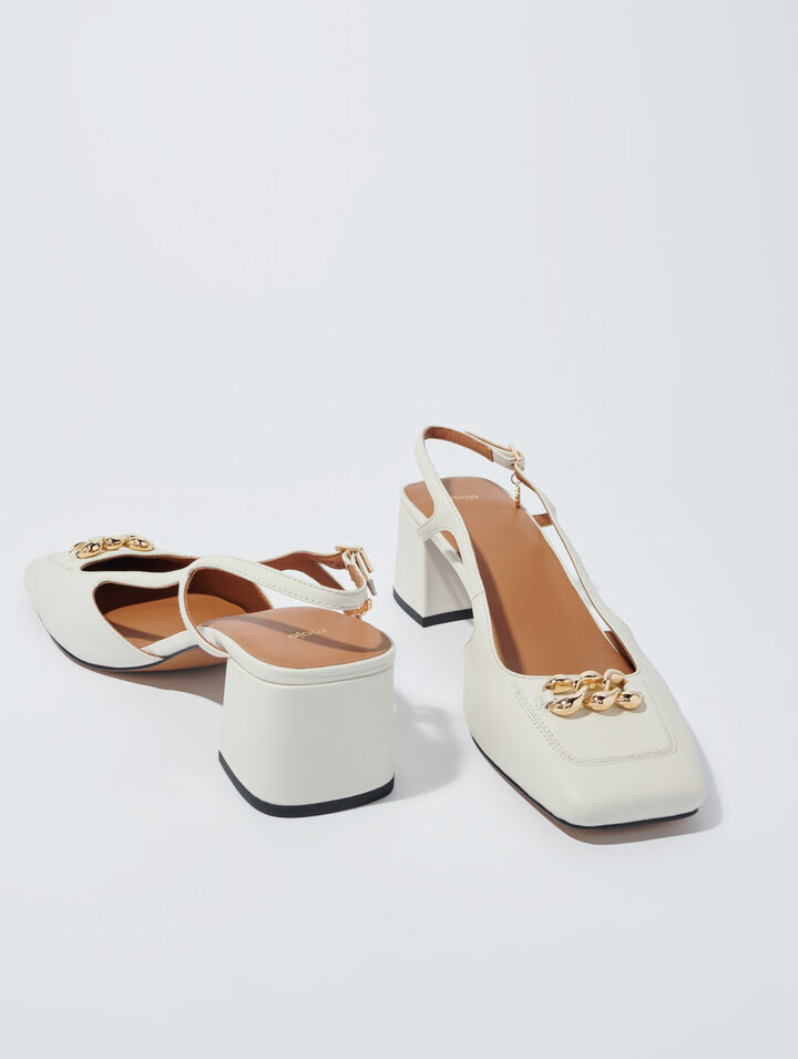 Square-toe leather pumps