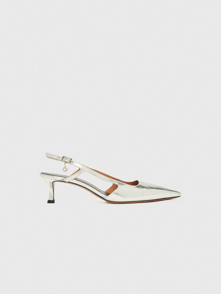 Silver leather strappy heels