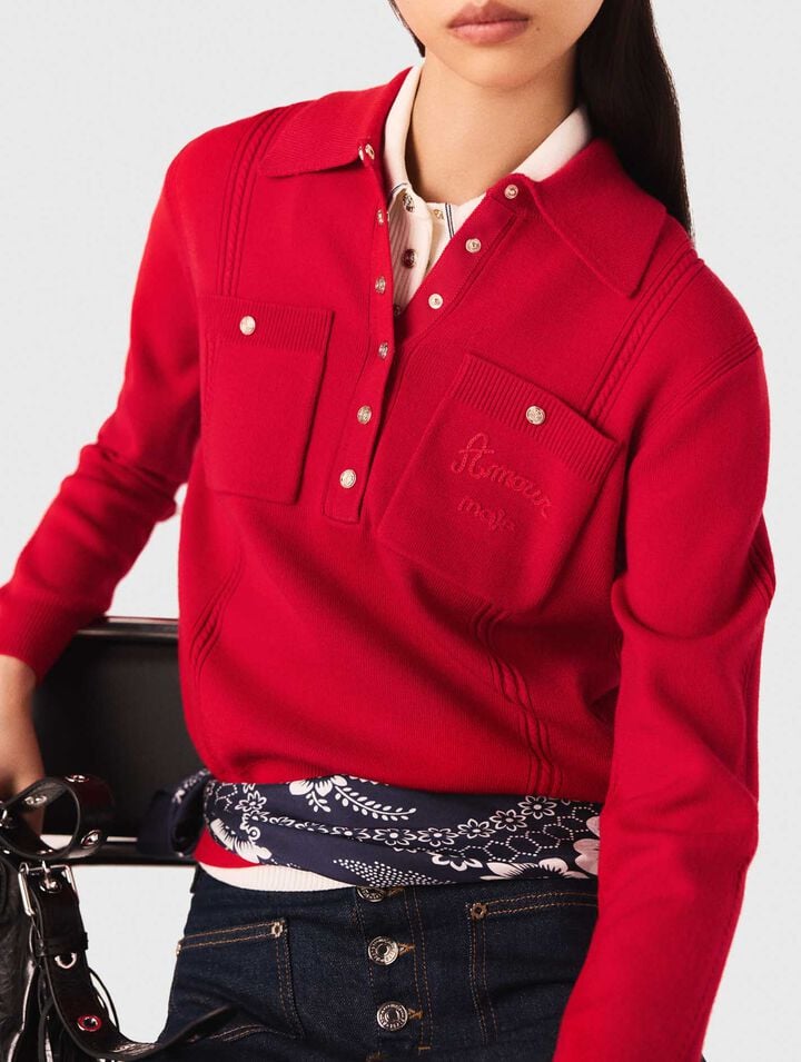 Polo collar jumper with embroidery