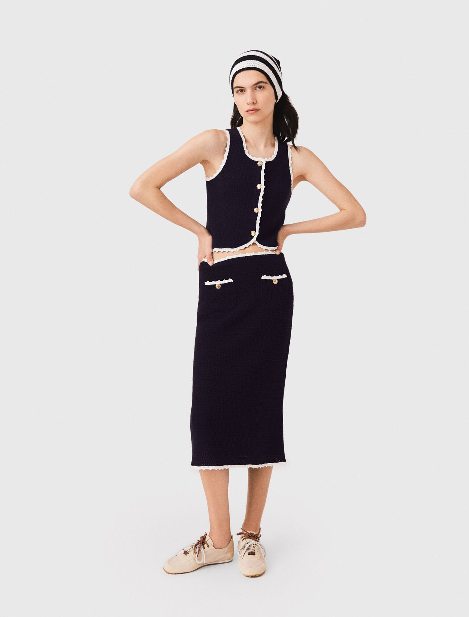 Midi skirt with crochet trim