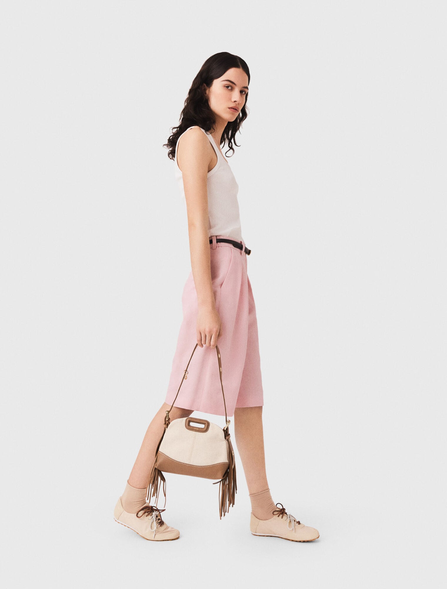 Pleated linen blend Bermuda shorts