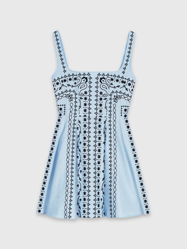 Short embroidered linen-blend dress