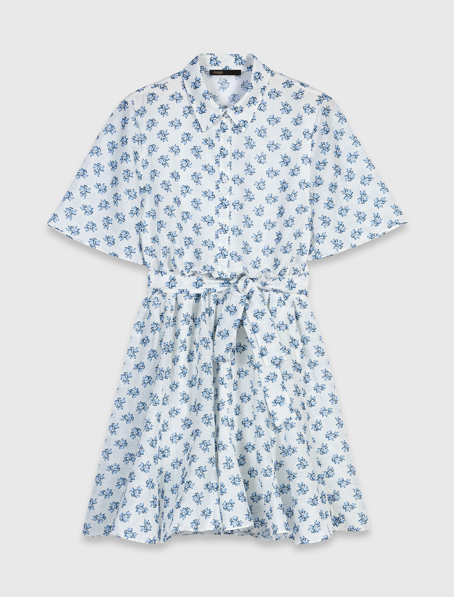 Short patterned linen-blend dress