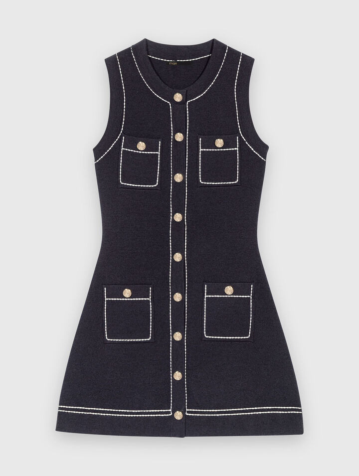 Topstitched knit shift dress