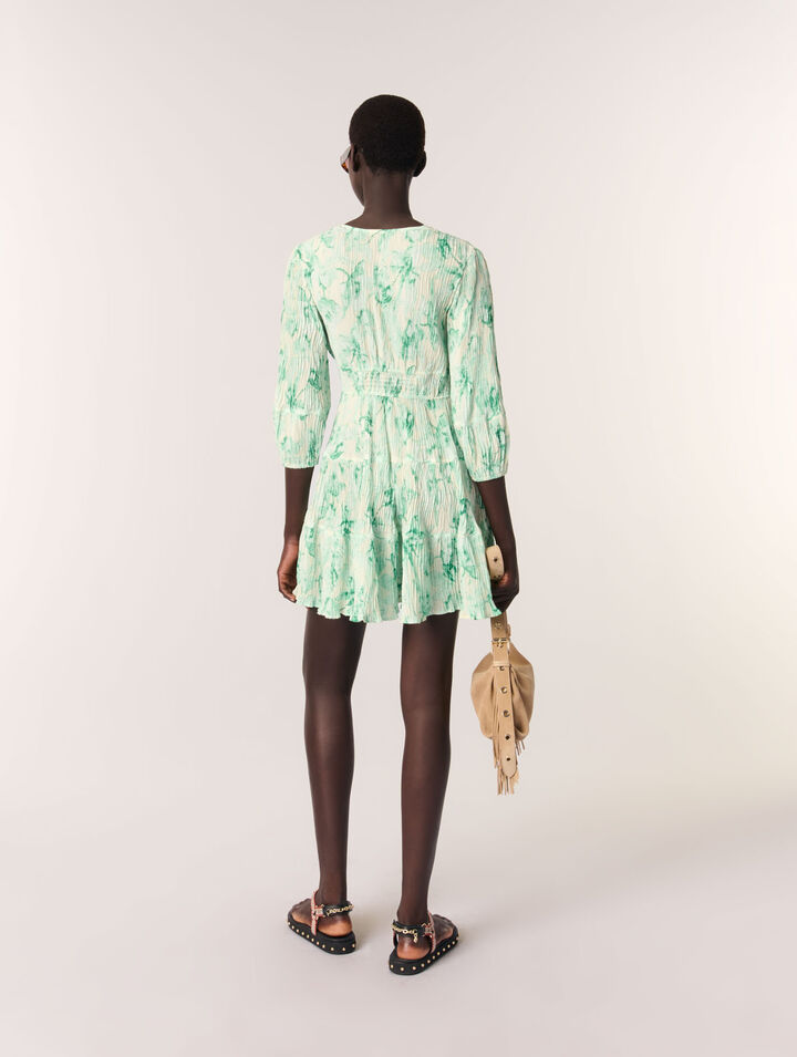 Patterned pleated short dress