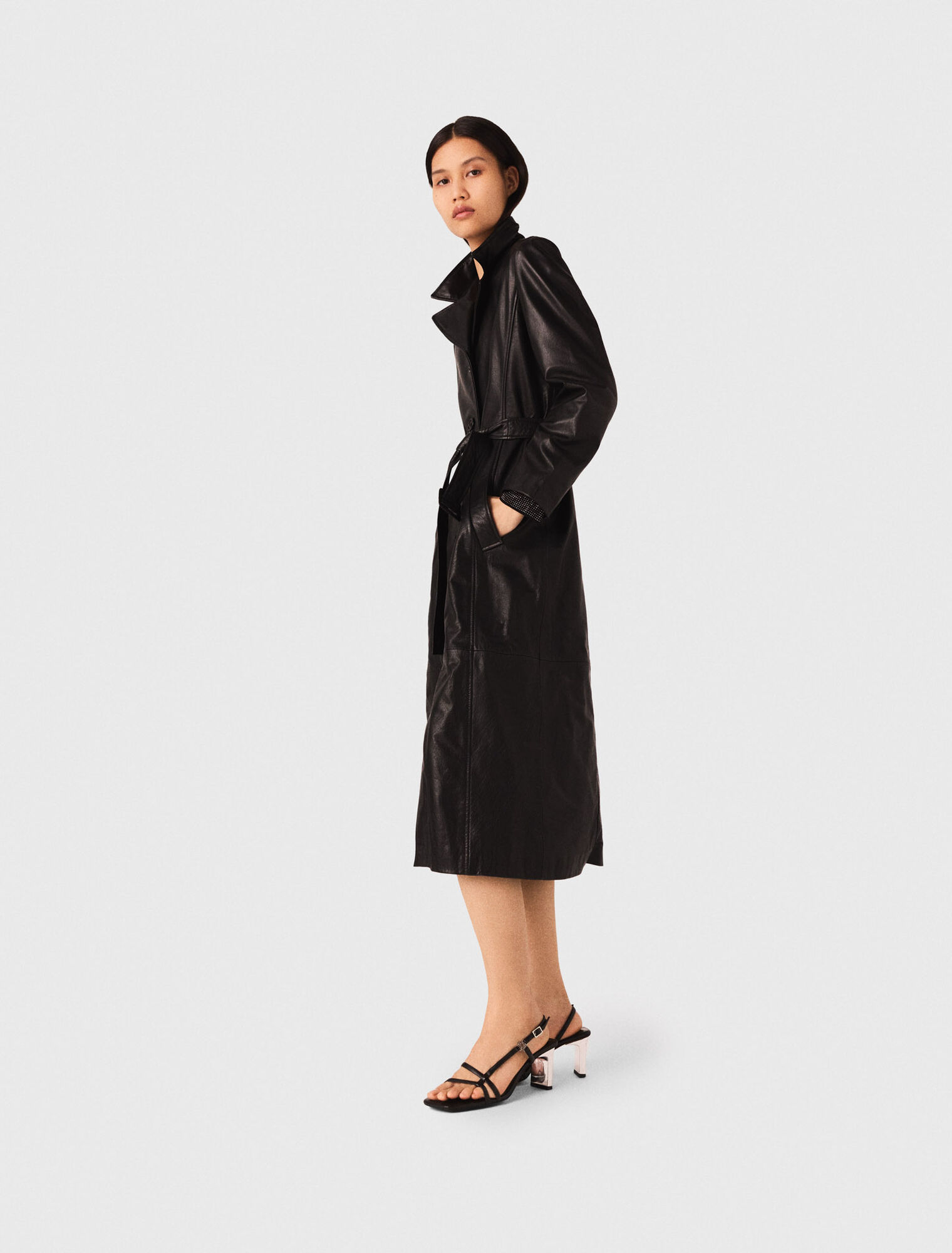 Long leather trench coat