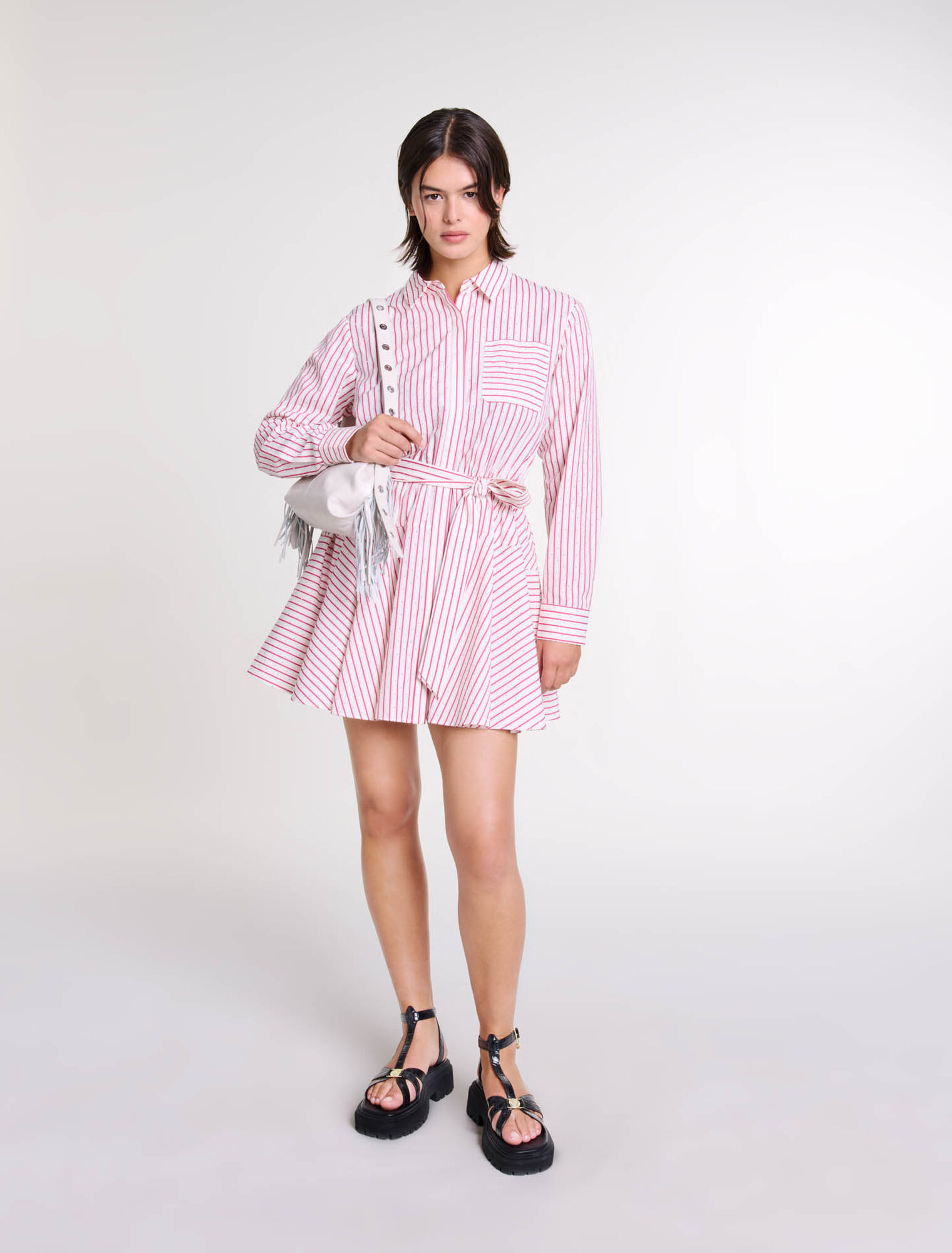 Striped rhinestone short dress