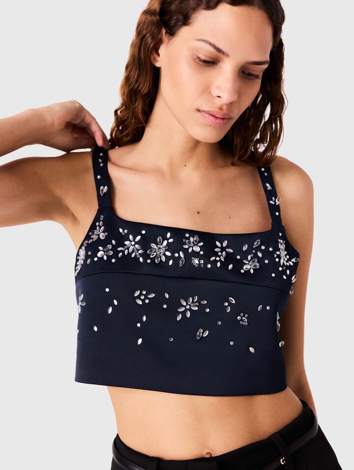 Embroidered satin top