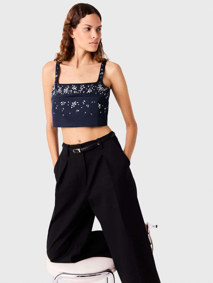 Embroidered satin top