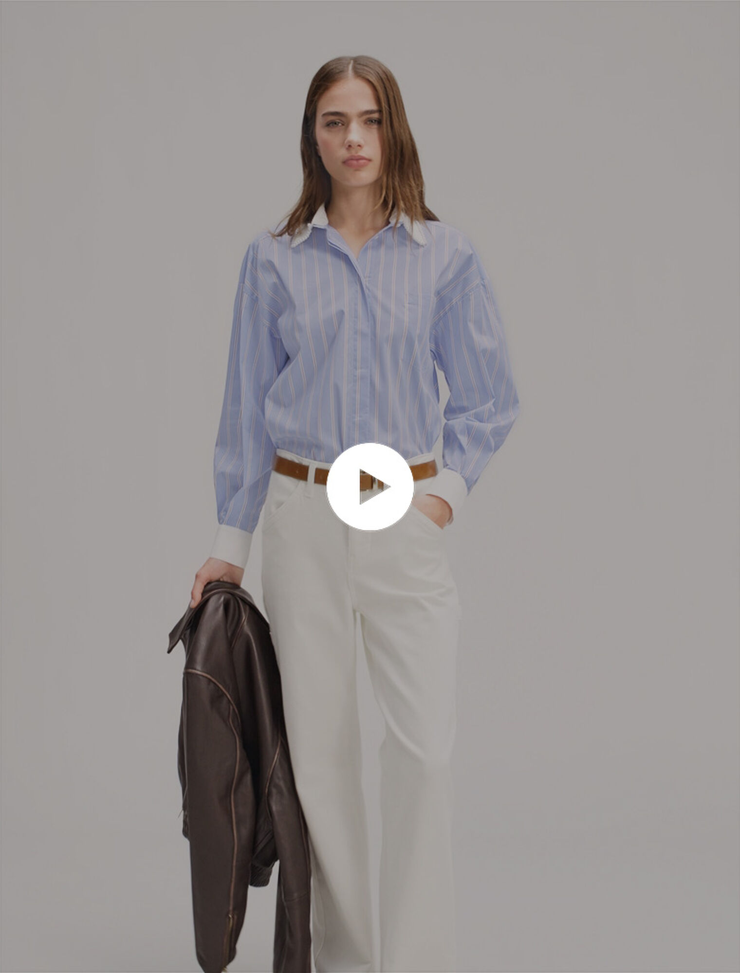 Striped shirt with beaded collar