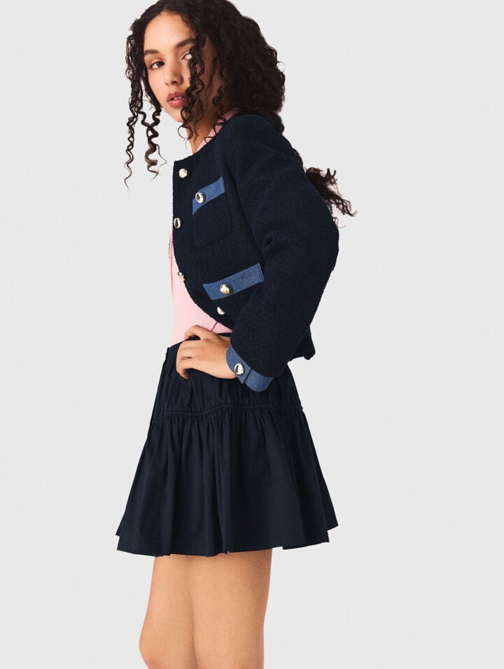 Tweed jacket with denim trim