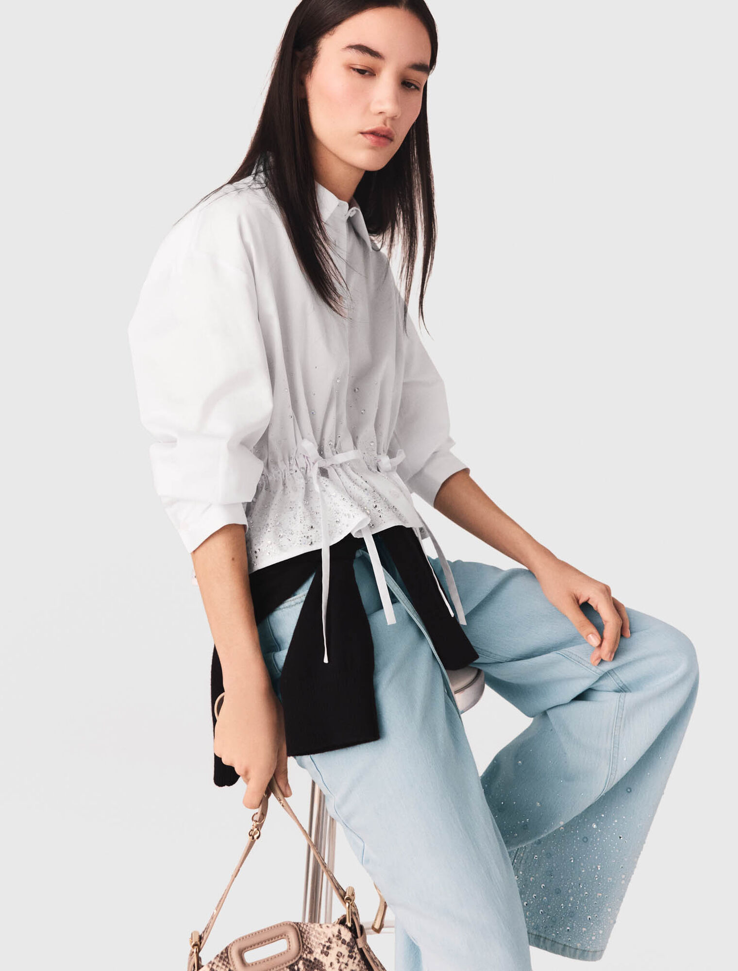 Cotton shirt with rhinestones