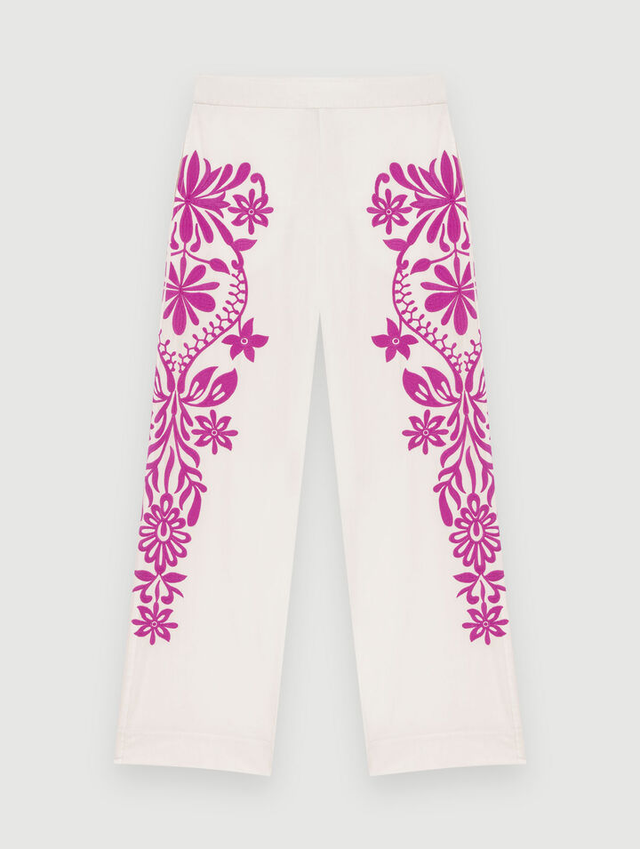 Wide-leg embroidered pants