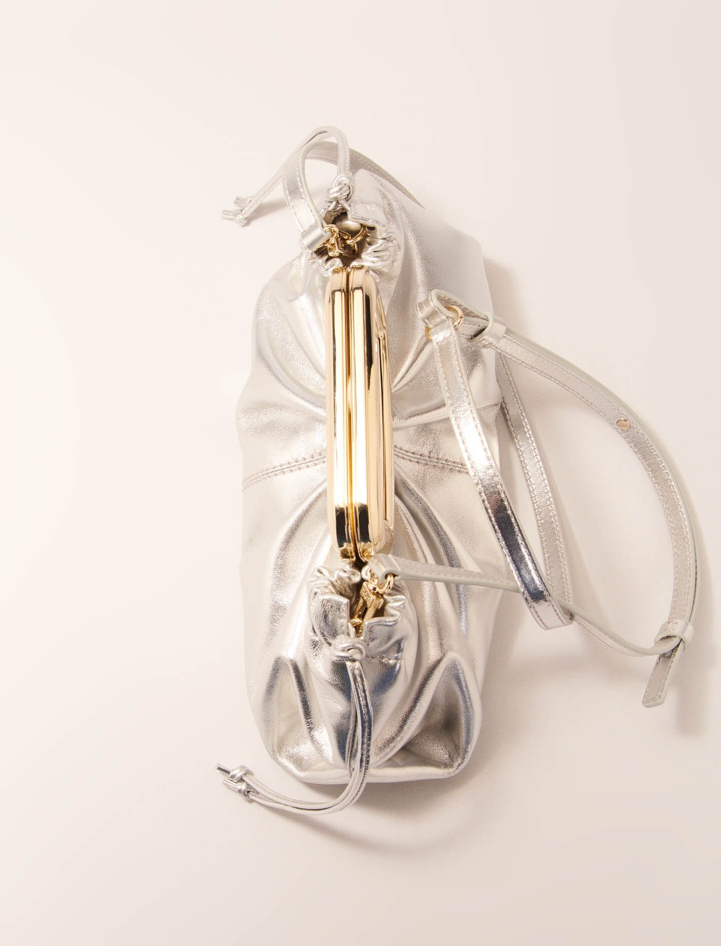 Metal handle metal leather clutch Black / Gray for Women | Maje