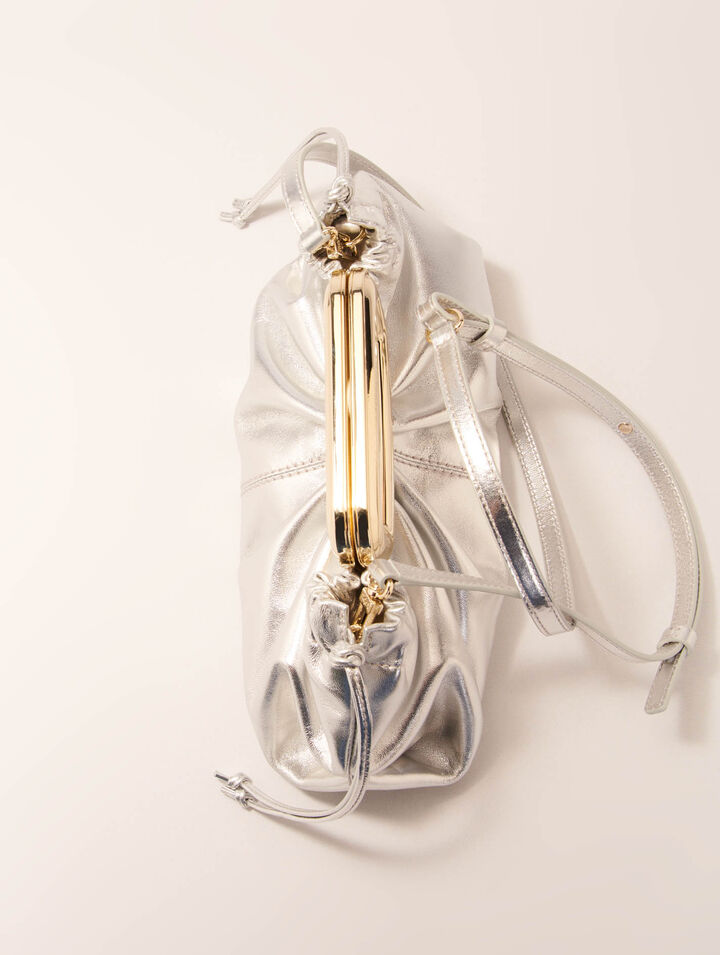 Metal handle metal leather clutch