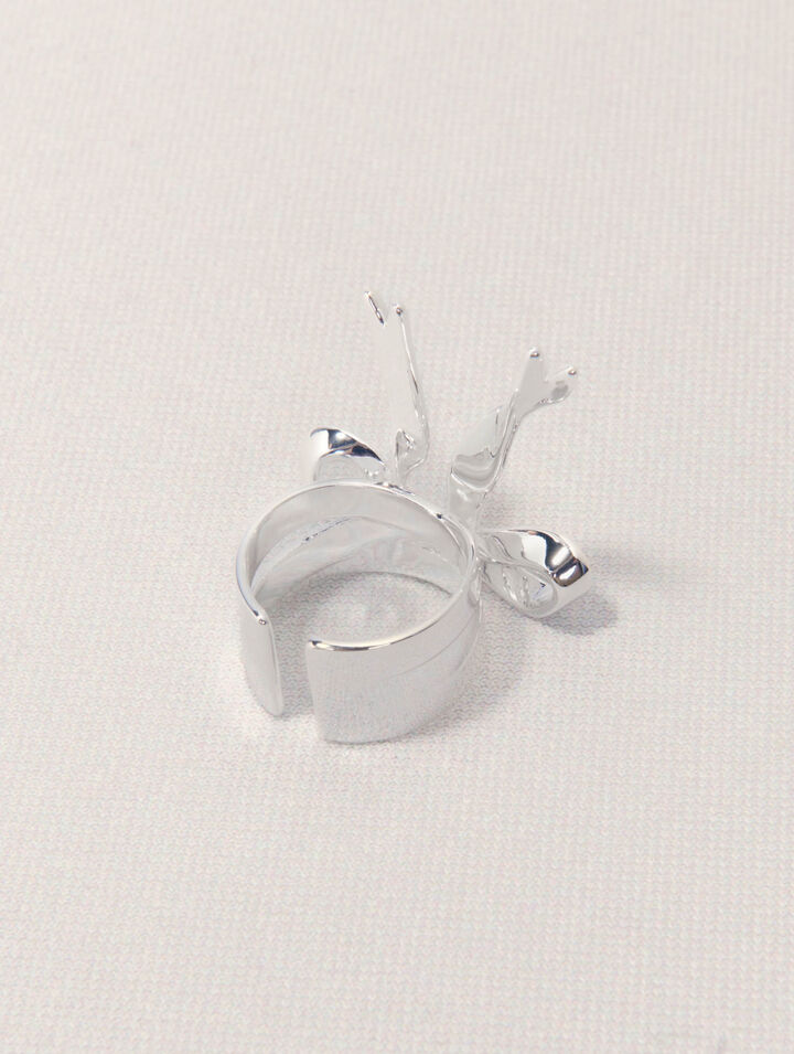 Open silver bow ring
