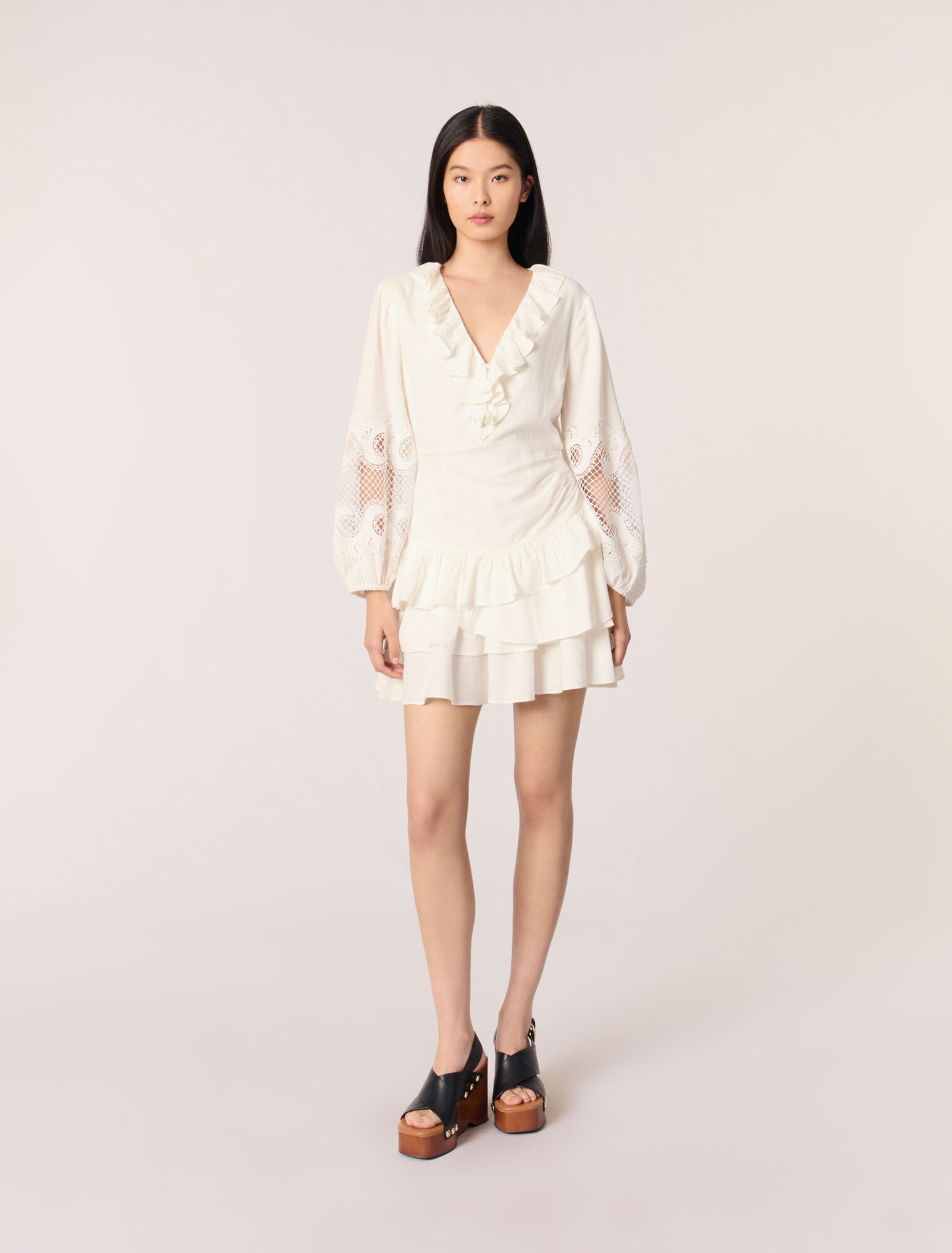 Ruffled embroidered sleeve dress