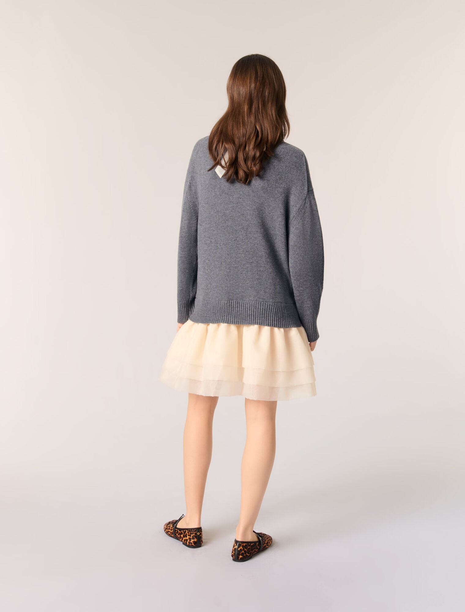 Wool and organza dual-fabric dress