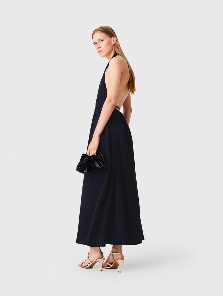 Backless pleated maxi dress
