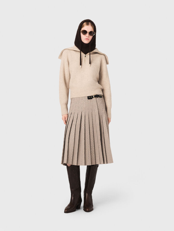 Rhinestone jumper with half-zip collar