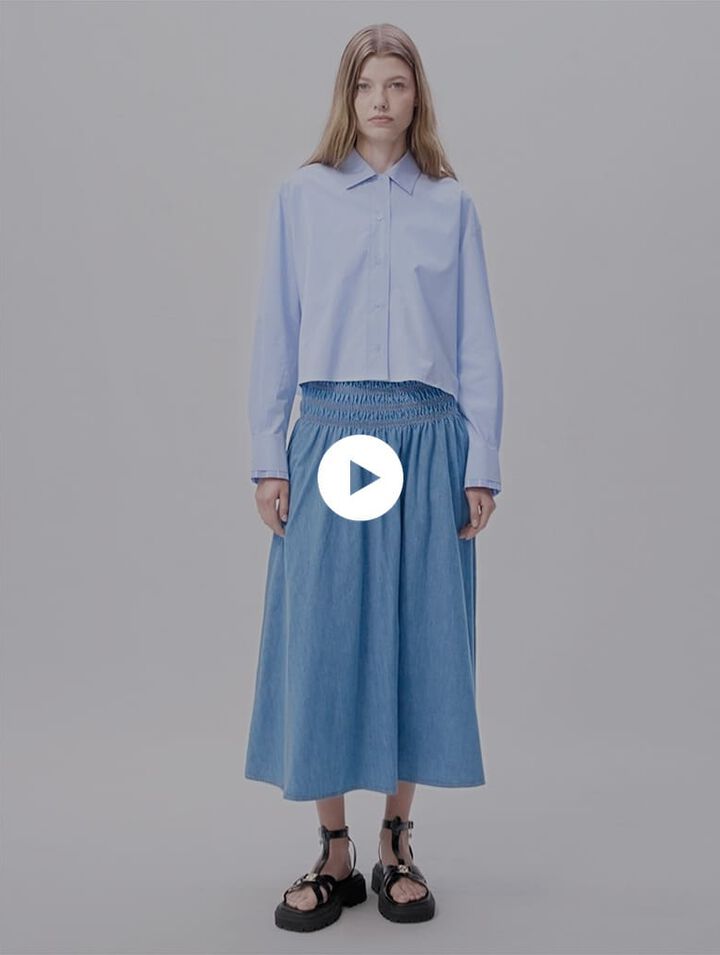 Smocked denim skirt