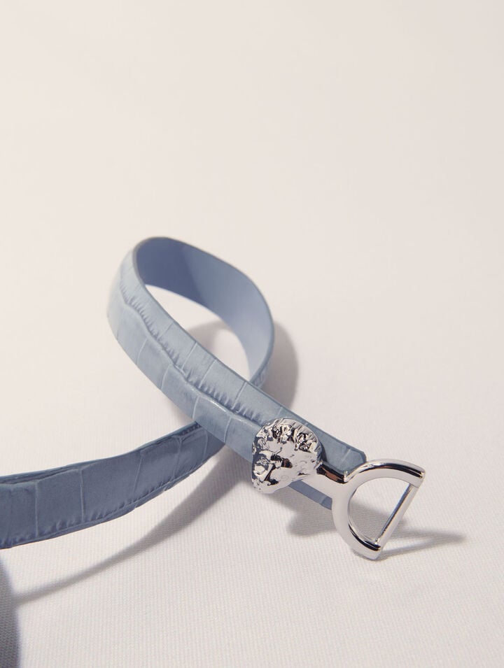 Thin leather belt with lion bit