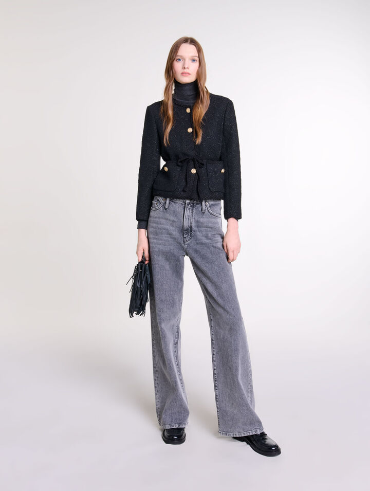 Straight-cut shiny tweed jacket
