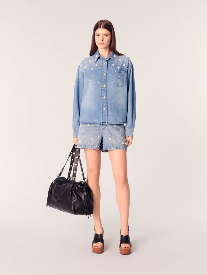 Denim shirt with embroidered beads