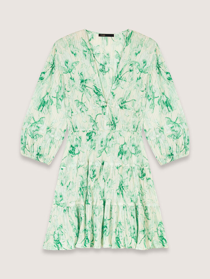 Patterned pleated short dress