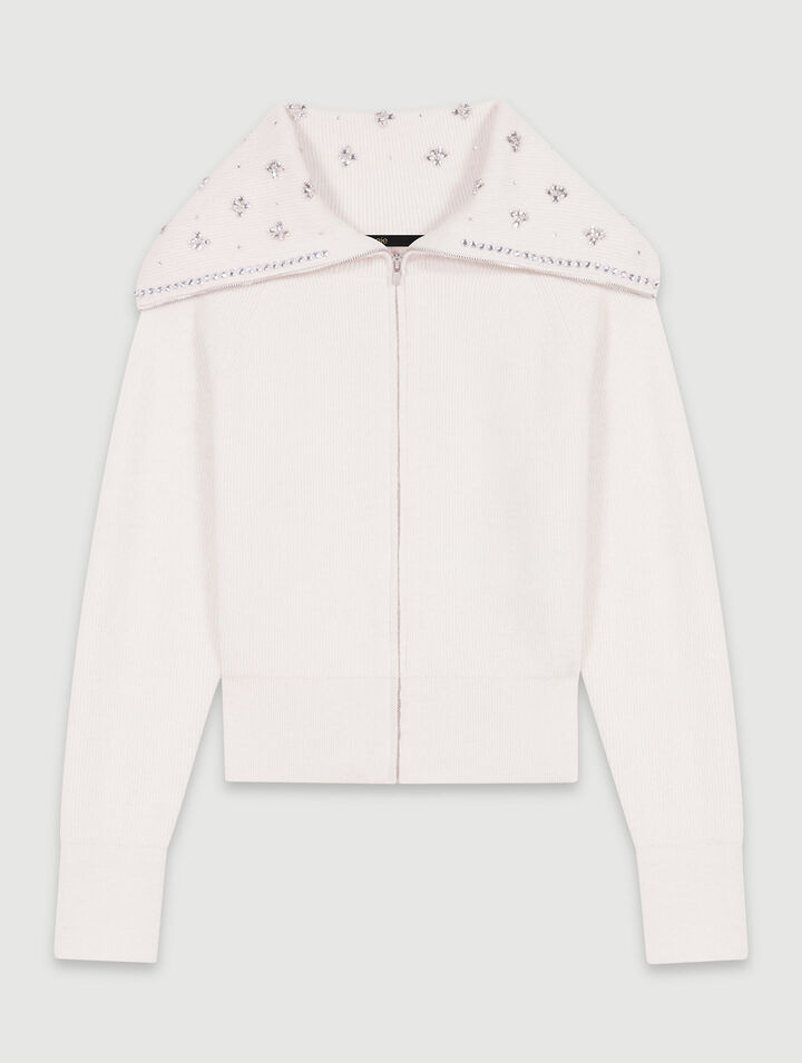 Cardigan with jewellery neck