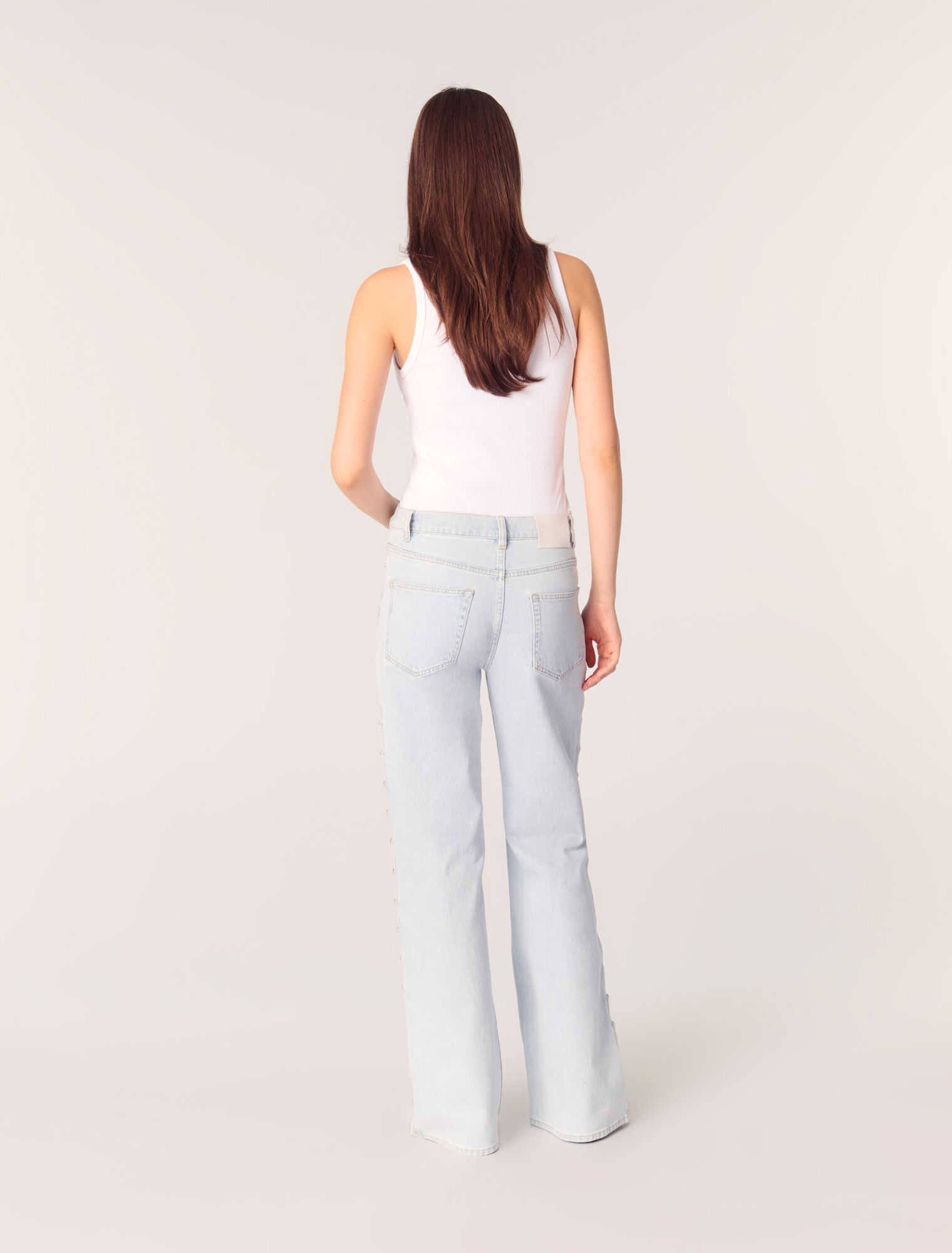 Wide-leg rhinestone cutaway jeans
