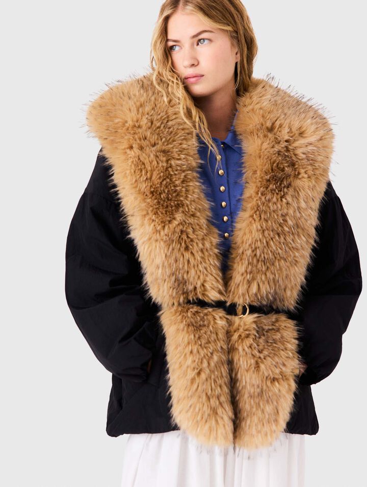 Oversized faux fur collar parka