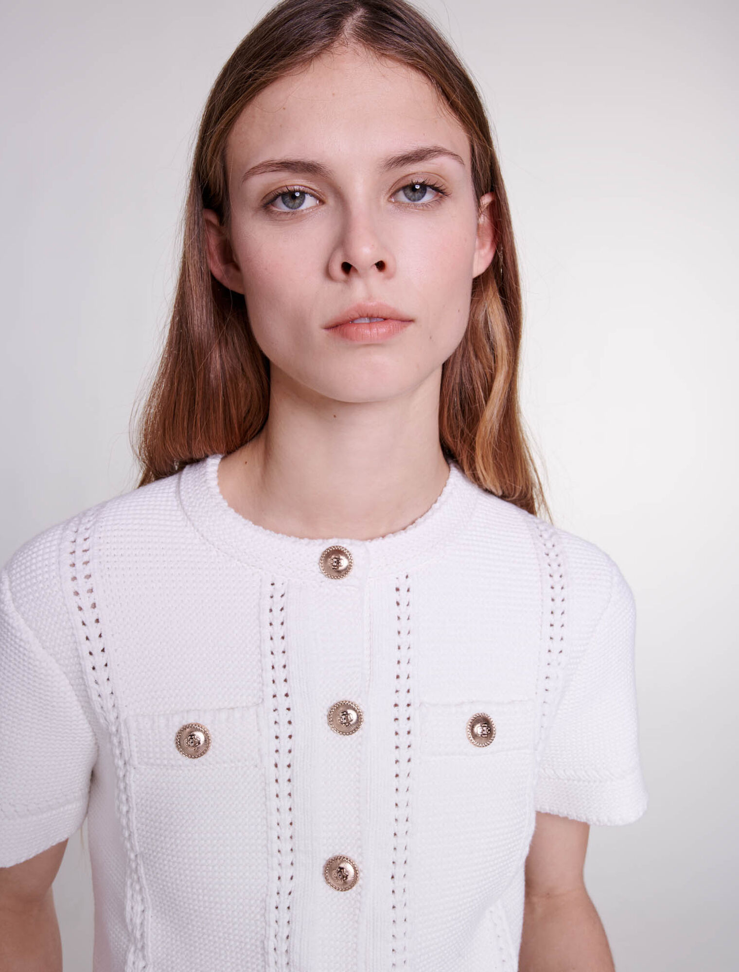Short-sleeved knit cardigan