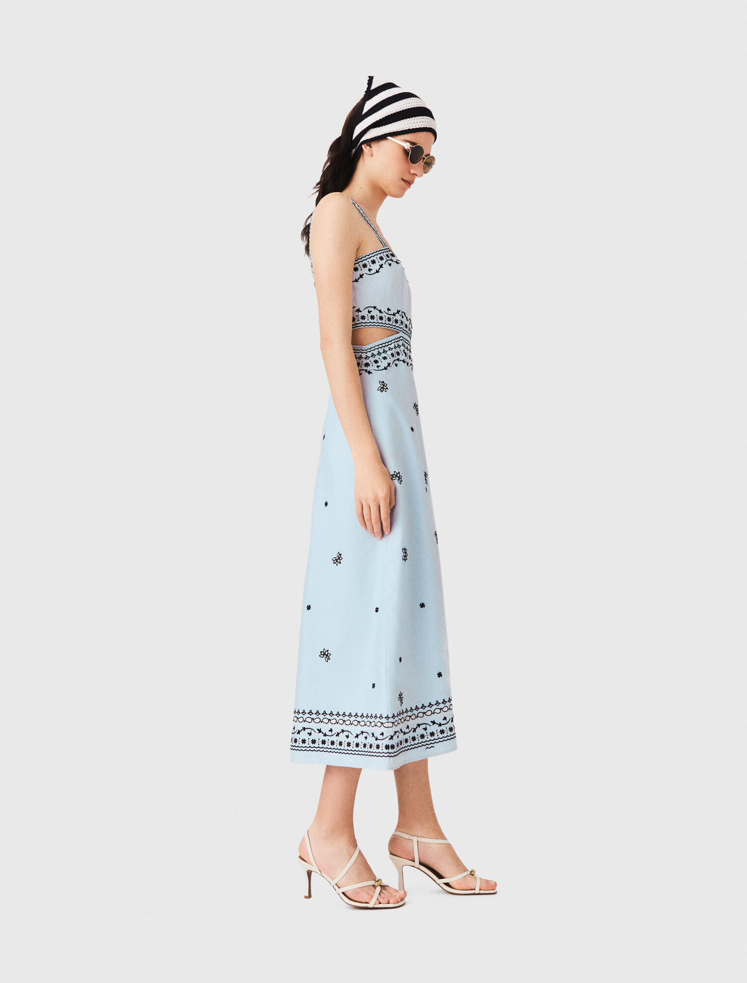 Embroidered linen blend maxi dress