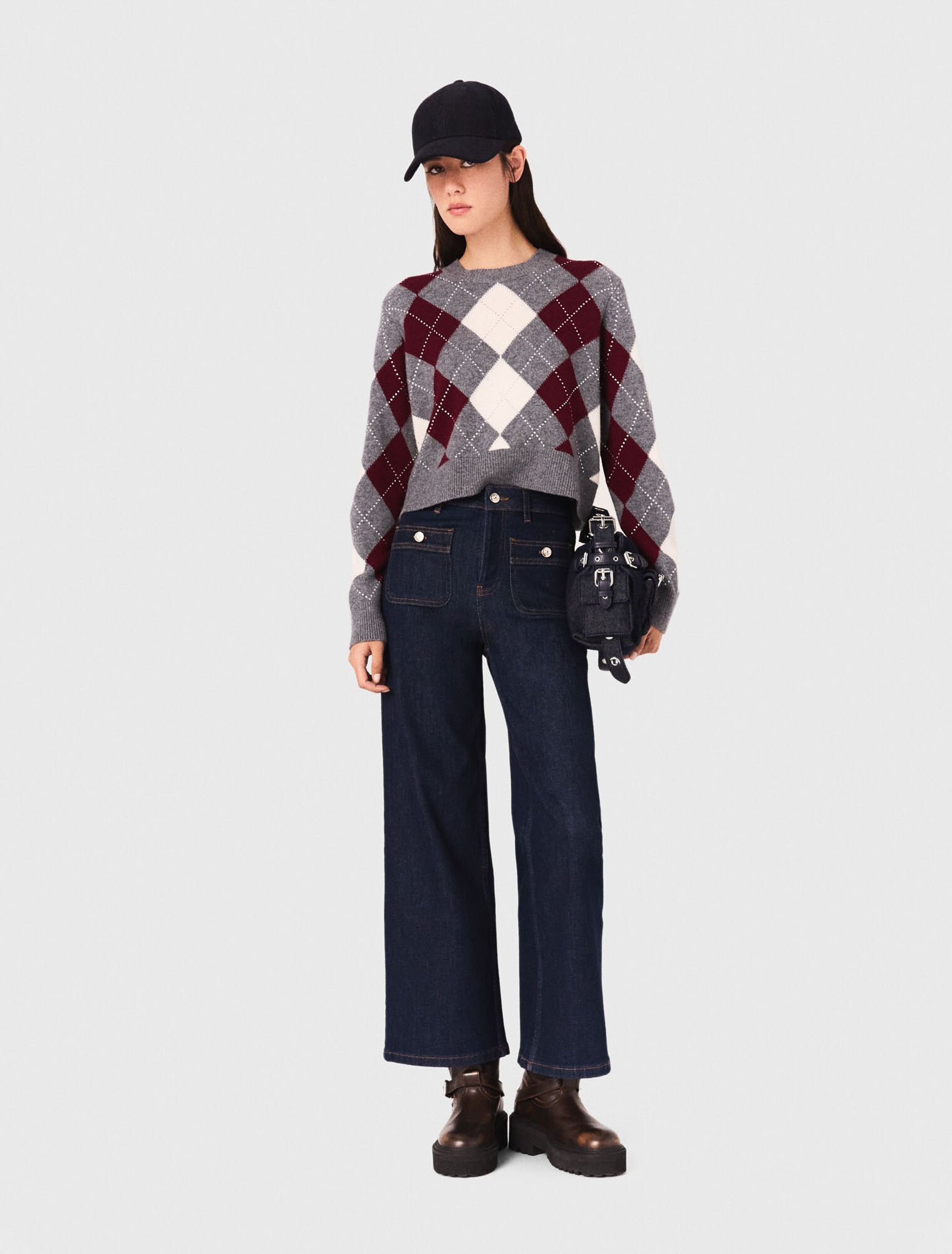 Cropped argyle jumper