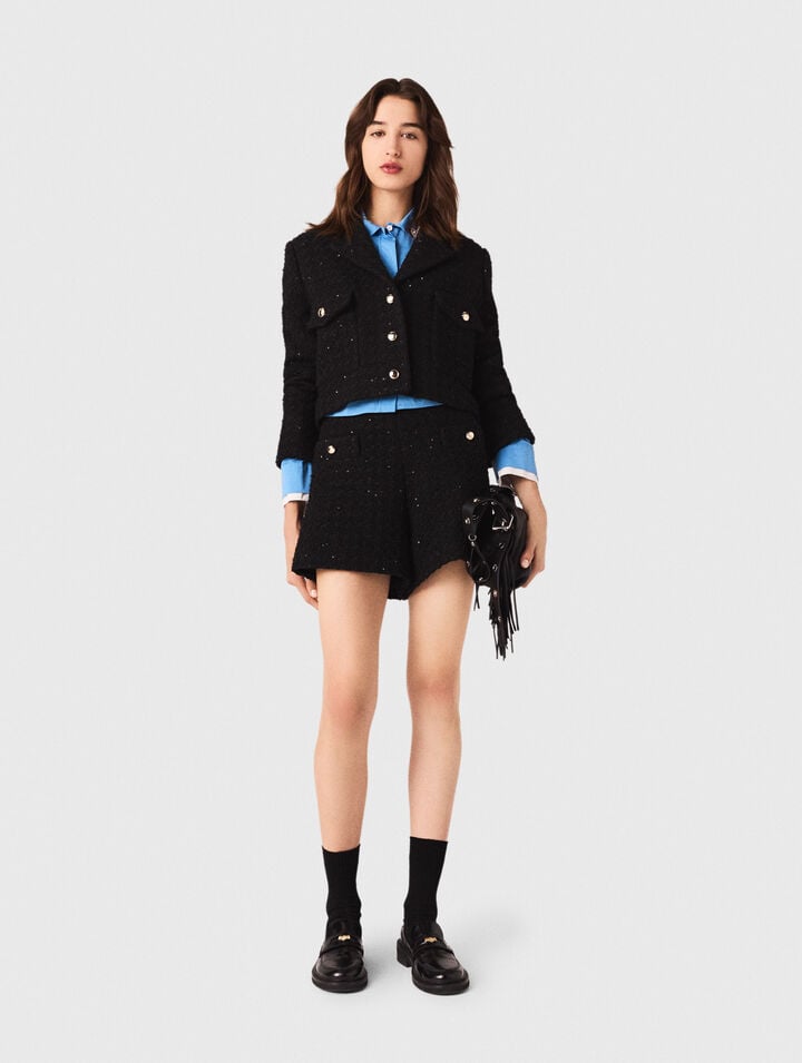 Short rhinestone tweed jacket