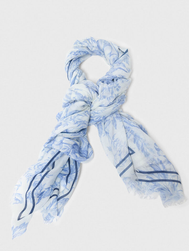 Floral print wool blend shawl