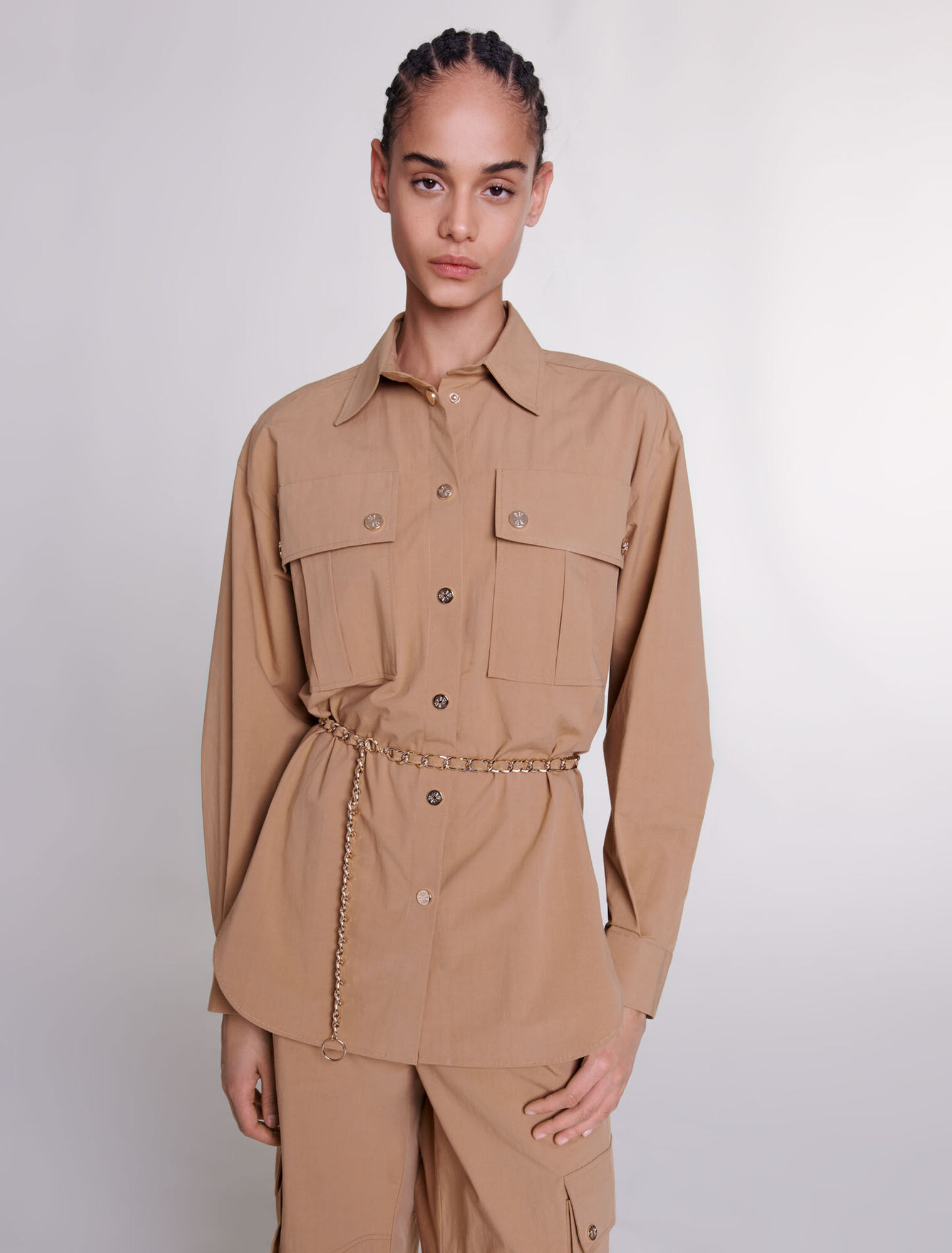 Belted long shirt