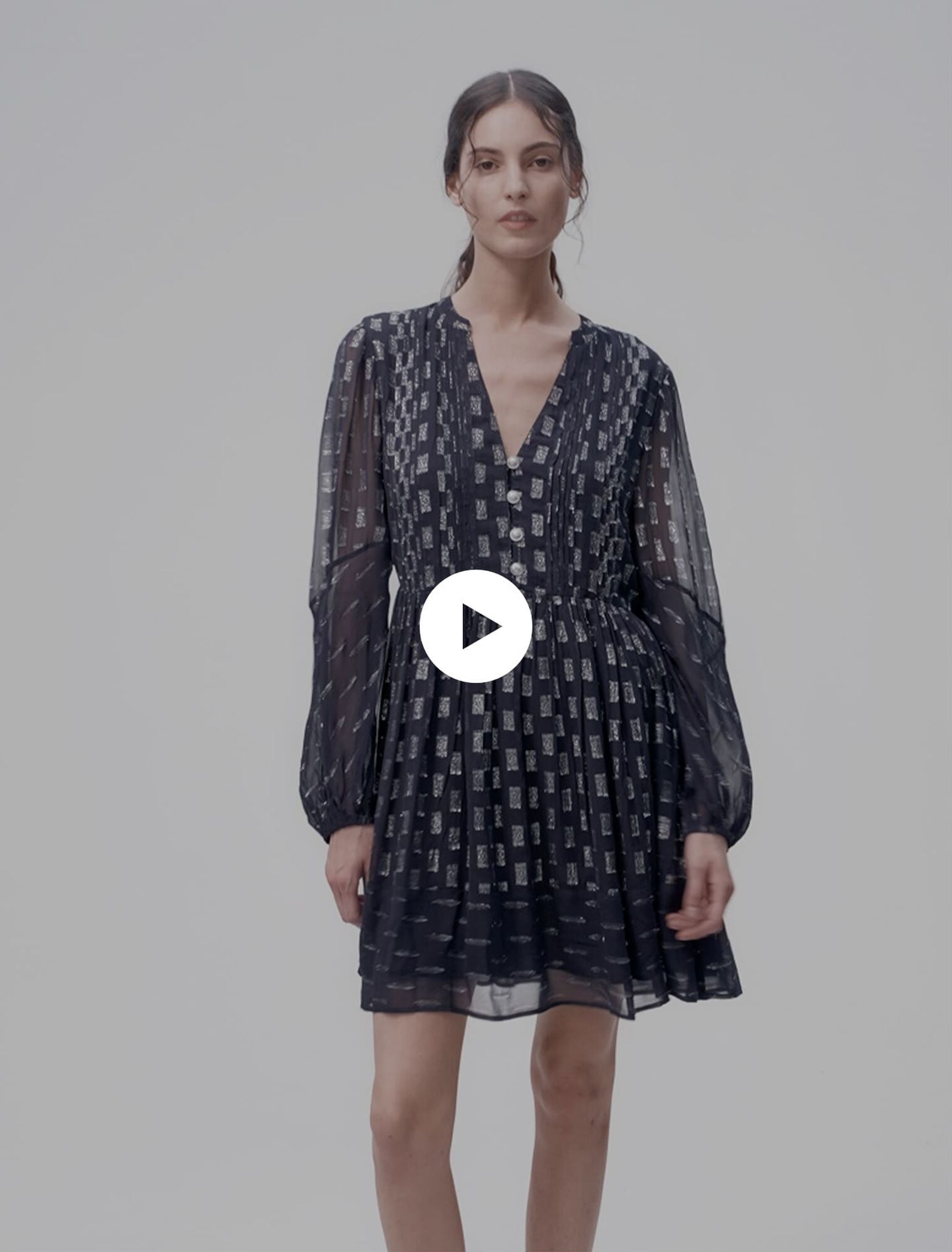 Pleated floral motif short dress