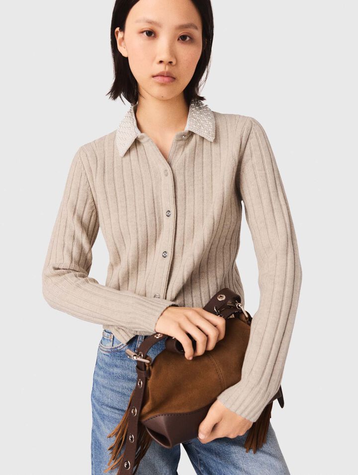 Cardigan with removable bead collar