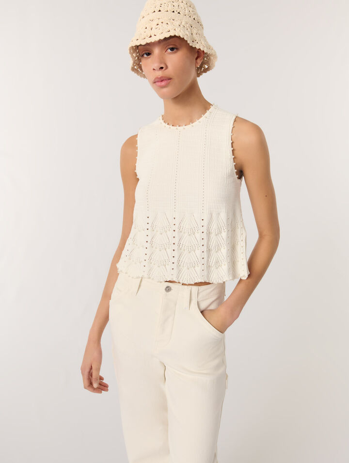 Beaded pointelle knit top